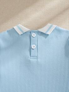 Souflis Souflis 幼儿男童法国复古浅蓝色圆领长袖T恤和罗纹休闲裤套装，适合上学、外出和各种场合 - 藍色 - 查看 4