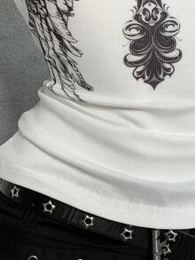 StreetHx 十字架印花V领薄款长袖T恤，朋克风 - 彩色 - 查看 4