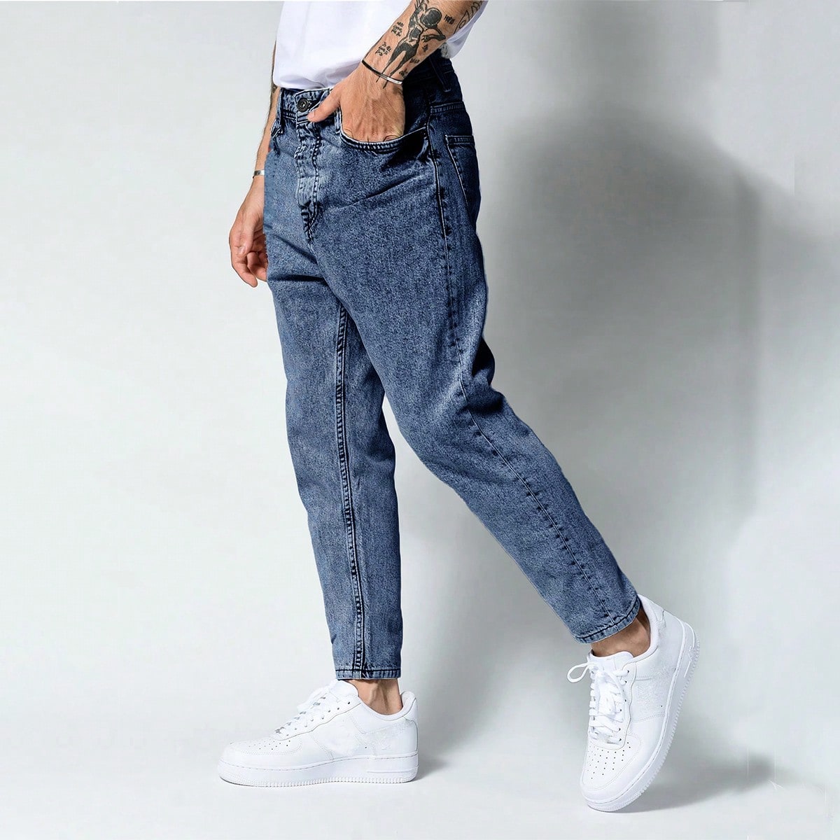 Pantalones vaqueros de mezclilla casuales de unicolor para hombres
