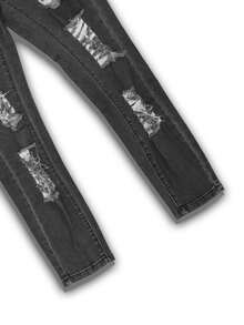 Manfinity Roughcore Stylish Grey Denim Skinny Jeans For Men With Ripped Details Long Length - Grey - View 6