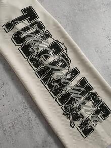 PAVTROS 男式字母和图案印花圆领长袖休闲 T 恤 - 卡其色 - 查看 7