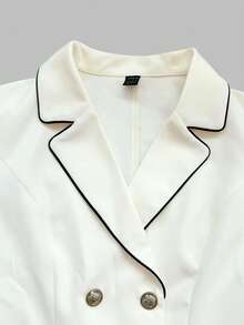 GlowEve 撞色饰边西装外套 + 高腰裤 - 杏色 - 查看 4