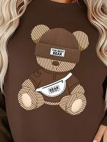 EMERY ROSE Women's "THE BEST BEAR" Teddy Bear Print Street Style Crew Neck Sweatshirt