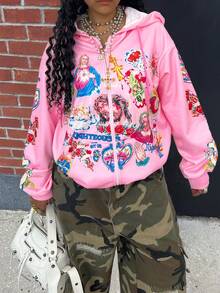 Rovax Regular Loose Fit Hooded Long Sleeve Cardigan - Pink - View 3