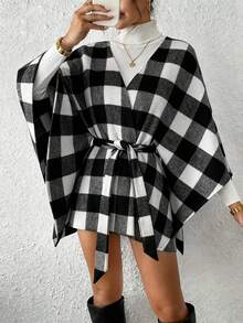 Rafferiza Fashionable Casual Versatile Plaid Thin Cover Up For Women, Autumn/Winter - Black and White - View 5