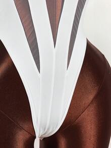 Y2K Amplova Women's Solid Color Minimalist Casual Bodysuit, Autumn/Winter Thanksgiving And New Year Party Dress - White - View 8