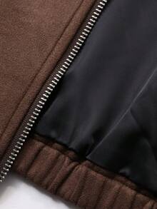 Livesso 女士休闲宽松麂皮夹克，立领，适合秋冬春 - 棕色 - 查看 6