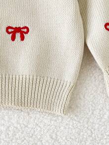 Playful Pals Baby Girl Cute Bow Embroidered Knitted Cardigan Sweater - Beige - View 6