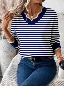 EMERY ROSE 女士休闲V领做旧毛衣，适合秋冬季 - 彩色 - 查看 3