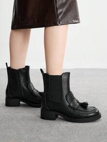 CUCCOO BIZCHIC 女士圆头踝靴，复古英伦风靴子，百搭 - 黑色 - 查看 4