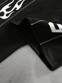 PAVTROS Pantalon de survêtement décontracté pour hommes avec cordon de serrage à la taille, pantalon de survêtement noir avec imprimé graphique pour l'automne, pantalon streetwear avec imprimé lettres, pantalon élastique pour hommes, pantalon de survêtement Y2k goth pour hommes - Noir - Voir 6