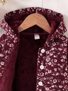 SHEIN 少女花卉印花连帽长袖夹克外套 - 彩色 - 查看 4