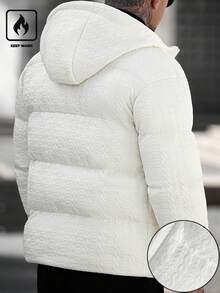 Manfinity CasualCool 男士秋冬针织提花连帽绗缝长袖羽绒服，宽松休闲舒适，男友礼物，街头风 - 白色 - 查看 2