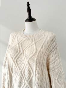 Auralis 大码女式秋冬时尚休闲宽松舒适日常柔软杏色扭结长袖套头毛衣，秋季，冬季，女式冬季毛衣 - 杏色 - 查看 6