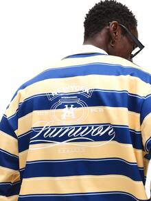 SUMWON 长袖短款条纹橄榄球 Polo 衫，撞色白领，适合休闲穿着 - 彩色 - 查看 6