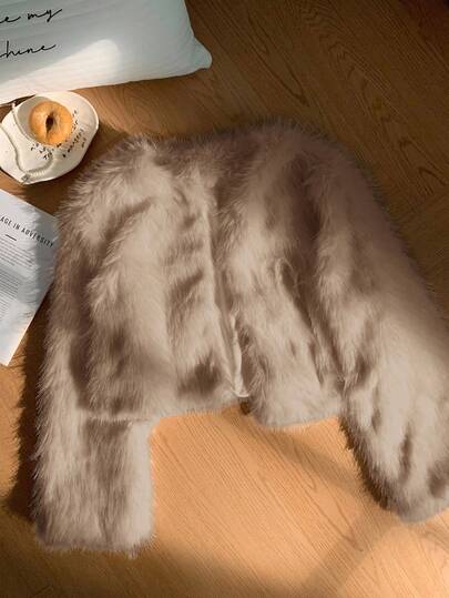 SHEIN Privé 秋冬大码女式仿皮草无领夹克