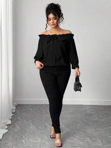 Elenzga Damen Große Größen Off-Shoulder Bluse mit Halbarm, vielseitig für den täglichen Gebrauch, elegant und modisch