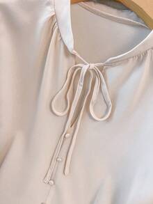 Vionelle Plus Tie Neck Puff Sleeve Blouse