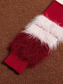 Elladie kids 2 件套女童红色圣诞条纹针织毛衣上衣和荷叶边下摆针织裤套装，休闲温暖舒适的冬季服装 - 紅色 - 查看 3