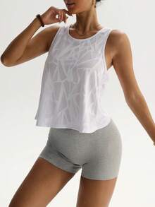 Dewbera 2 件女式无袖圆领运动上衣，提花面料，交叉镂空后背设计，宽松版型，适合日常休闲穿着、跑步、瑜伽、健身、网球等，春夏季 - 彩色 - 查看 3