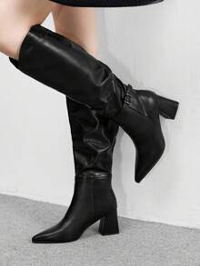 CUCCOO BIZCHIC Botas altas de tacón alto versátiles y de uso diario para mujer - Negro - Ver 4