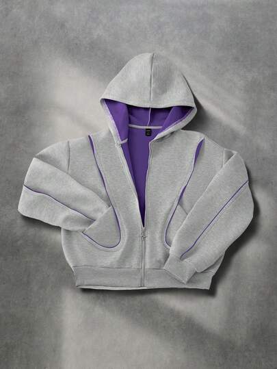 Street Life Men's Patchwork Contrast Color Sweatshirt Sweatshirt, Retro Street Style