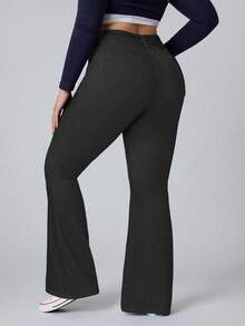 Flexra Spring Plus Size Women Blue Denim Flare Jeans, Stretchy & Slimming - Dark Grey - View 2