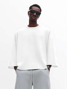 SUMWON Tee-shirt col rond à manches longues oversize pour le confort quotidien du streetwear casual - Blanc - Voir 6