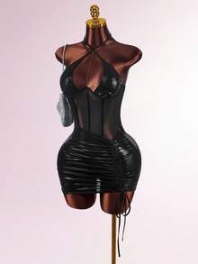 Amplova Váy ngắn hở lưng gợi cảm thời trang dự tiệc dành cho nữ - màu đen - Xem 3