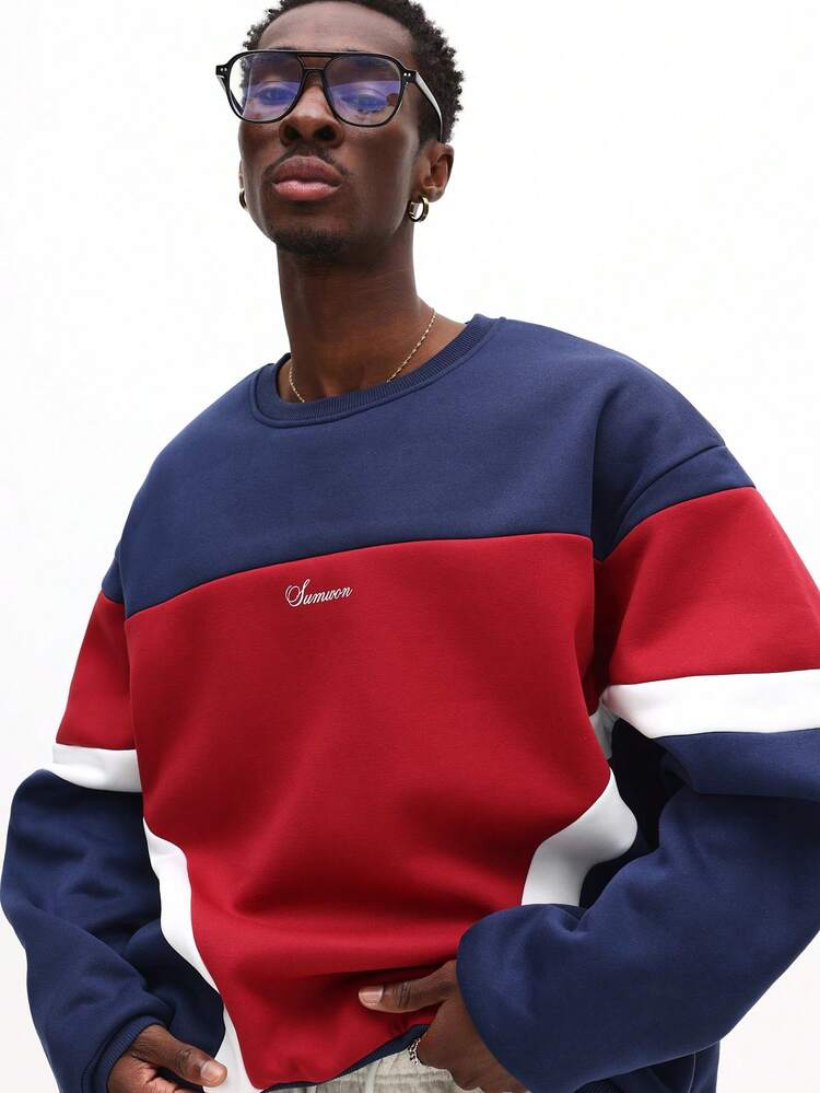 Crew Neck Colorblock Pullover Sweatshirt
