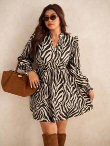 Elaquor Plus Size Casual Zebra Print Dress, /Valentine's Day Spring - Black - View 7