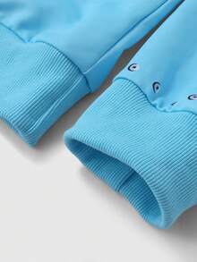 ROMWE MEN Street Life Áo hoodie họa tiết cánh và chân dung thường ngày cho nam, mùa thu - Màu xanh lam - Xem 8