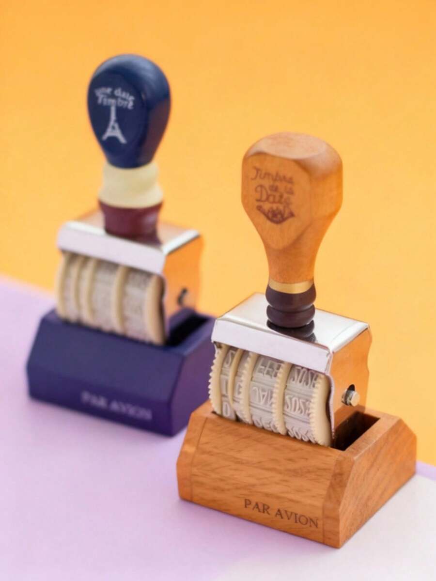 Joivida 1 件复古日期印章，适用于剪贴簿，Zakka 风格仿邮戳效果，木制印章，滚轮印章 - 彩色 - 查看 1