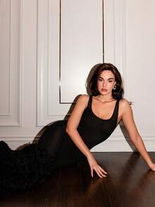 SHEIN Glamour Elegant Shiny Material Oversized Scoop Neck Women's Long Dress, Suitable For Christmas Party, Winter - Black - View 5