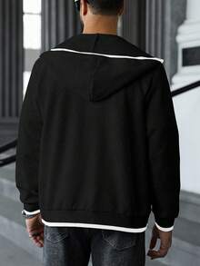 Manfinity CasualCool 男士纯色简约日常长袖纹理面料卫衣黑色外套男士黑色拉链连帽衫男士拉链夹克男士外套男士连帽衫男士休闲连帽衫