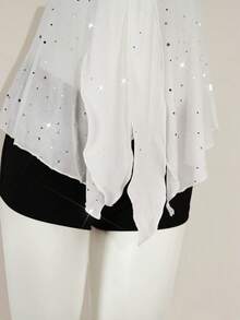 SHEIN ICON Áo ba lỗ nữ vải bóng viền lưới bất đối xứng - trắng - Xem 5