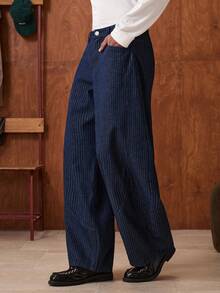 SWAVVY Men's Striped Pocket Wide Leg Loose Casual Versatile Jeans - Blue - View 5