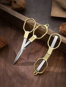 Kéo gấp đôi Retro Gold - Kéo vàng mini cầm tay có thiết kế nhỏ gọn, lý tưởng cho câu cá riêng tư, du lịch, sử dụng tại nhà, nhẹ và dễ mang theo, lưỡi vàng sắc bén để cắt chính xác, dụng cụ tiện ích thiết thực và thẩm mỹ bằng vàng cổ điển. - Vàng - Xem 5