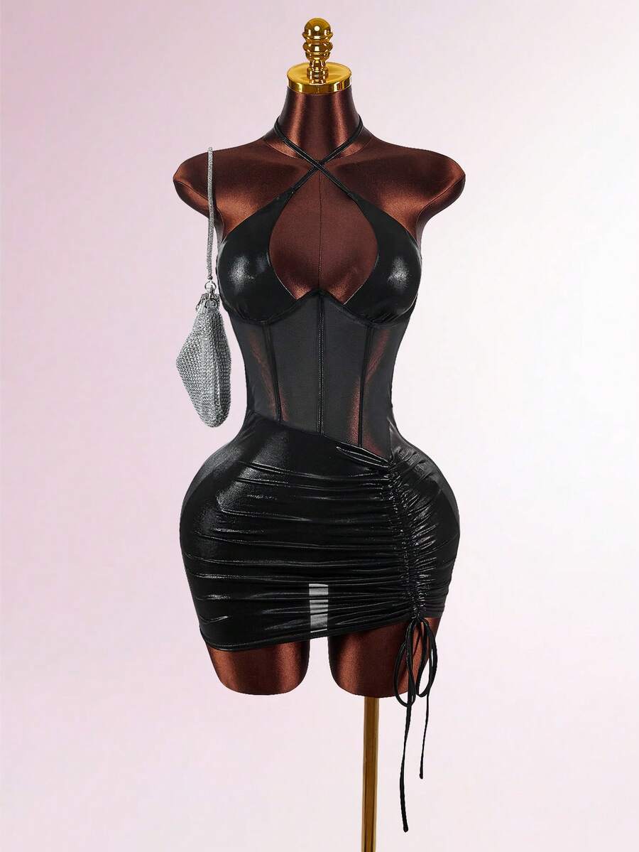 Amplova Váy ngắn hở lưng gợi cảm thời trang dự tiệc dành cho nữ - màu đen - Xem 1