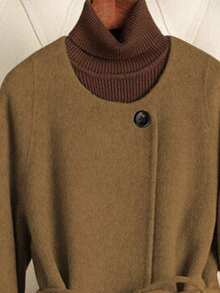 Franclia Women's Casual Minimalist Patchwork Pocket Belted Jacket, Autumn/Winter - Camel - View 5