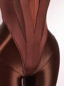 Y2K Amplova 女士纯色极简休闲连体衣，秋冬感恩节和新年派对礼服棕色连体衣棕色连体衣女士连体衣棕色泳衣性感连体衣 - 棕色 - 查看 8