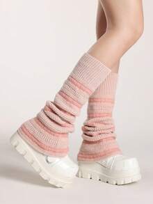 ROMWE Grunge Punk 1pair Leopard Print Stylish And Warm Leg Warmers For Women - Pink - View 1