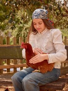 Teen GirlCasual Cute White Lace Versatile Long Sleeve Blouse, Autumn/Winter