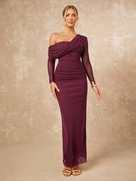 Lumalex VITNOS Herbst Winter Bescheidenes Glitzer Feiertagsparty Outfit Rave Festival Ausflug Schwimmen Urlaub Boho Heiß Outdoor Reichlich Geschichtetes Hochzeitssaison Bankett Volljährigkeitsfeier Strand Meerseite Neuer Winterurlaub Ostern Boho-Stil Strand Outdoor Hochzeitsparty Erwachsenenzeremonie Einschulung Party Elegantes Angola Rotes Mesh Einschultriges Gerüschtes Dekor Figurbetontes Maxikleid für Frauen Einschultriges Kleid Einarmiges Kleid Burgunderrotes Kleid Weinrotes Kleid Drapiertes Kleid, Elegante Kleider für Frauen, Abendkleid, Hochzeitsgast Kleid Frauen