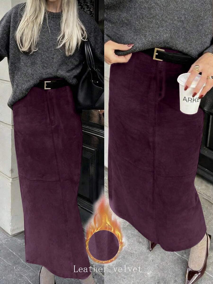 女式连体仿皮天鹅绒拼布修身迷你裙，法式优雅风格 - 紫色 - 查看 1