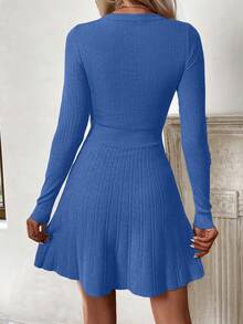 EMERY ROSE Women's Solid Color Round Neck Long Sleeve Casual Knitted Dress, Autumn/Winter