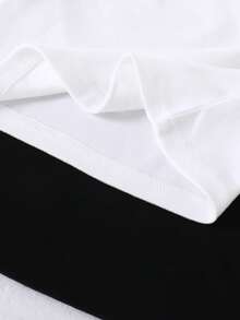 2pcs/Set Young Boy Autumn/Winter New High Neck Snug Fit Comfortable Versatile Base Layer Tops, Black & White Long Sleeve - Black and White - View 3