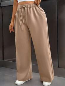 Juhart Quần nỉ ấm áp cạp chun co giãn màu trơn cỡ lớn cho nữ - màu nâu - Xem 3