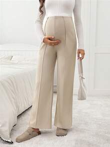 SHEIN Pantaloni larghi a gamba dritta di colore tinta unita per gravidanza - Albicocca - Visualizzare 6