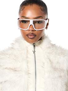 SUMWON WOMEN Faux Fur Sleeve Bomber Jacket Winter Coat Knit Sleeve Zip Up Outerwear - White - View 4